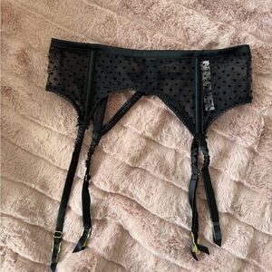 Victoria’s Secret Black Sheer Garter Belt with Polka Dots